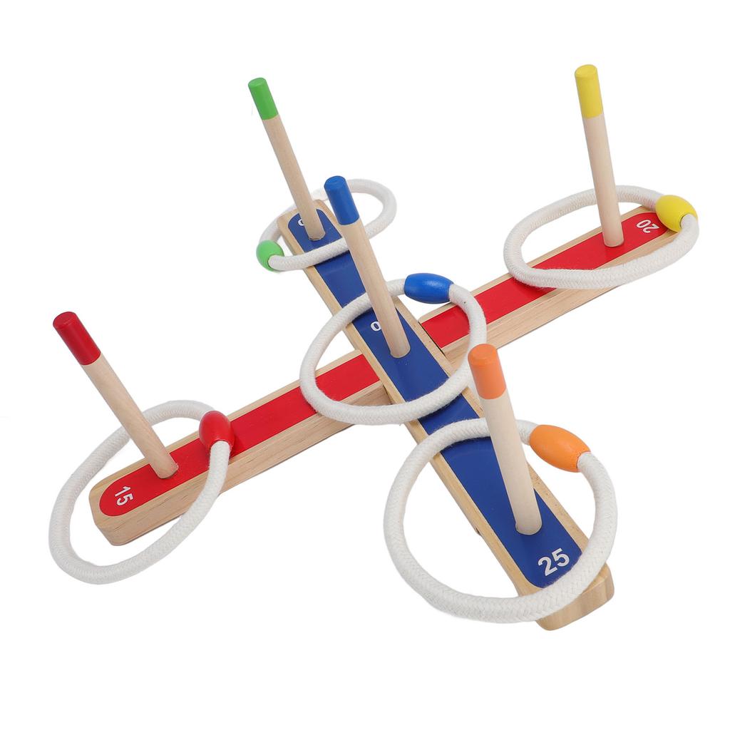 Conjunto de Jogo de Lançar Argolas para Crianças Madeira Desenvolve Lógica Treino Cerebral 5 Estacas Interior Exterior Criança Pequena