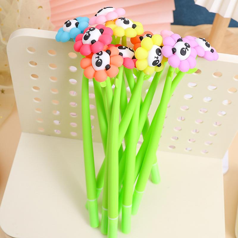 5Pcs Cute Panda Flower Gel Pens 0.5mm Black Ink Cartoon Creative Writing Pens For Student School 5pcs random gel pens