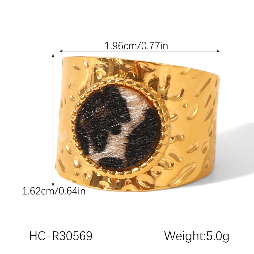 Euro-Amerikaanse stijl geometrische luipaardprint roestvrijstalen open ring voor dames, niet-vervagende titanium stalen ring