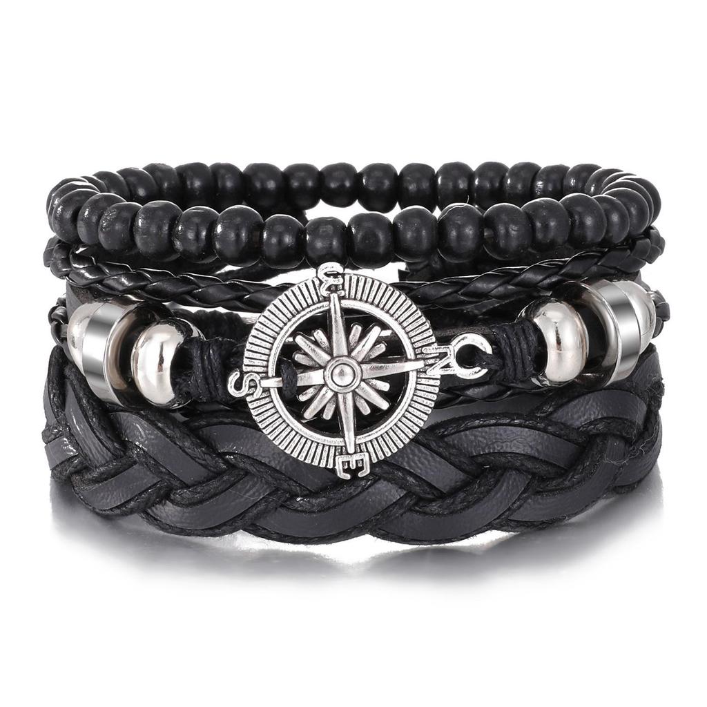 European & American Handmade Braided Leather Bracelet Set: Men's Hip Hop Punk Vintage Multi-layer Jewelry