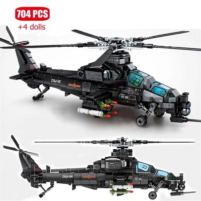 704PCS Military Helicopter Z-10 Model Building Blocks City SWAT Armed Aircraft Gunship Bricks Toys For Boys Birthday Gifts