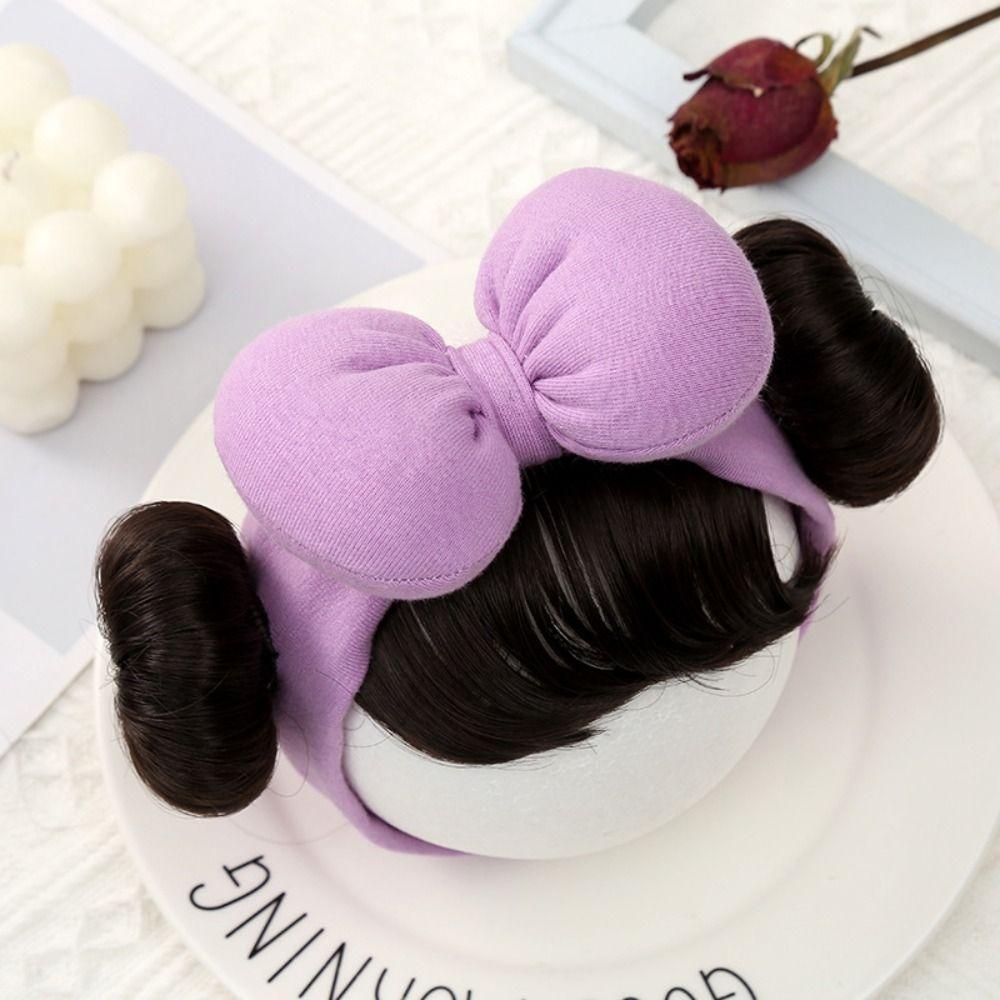 

Newborn Girls Baby Hair Bands Wig Bowknot Kids Headwear Toddler Neat Bang Bangs Chignons Headband Purple