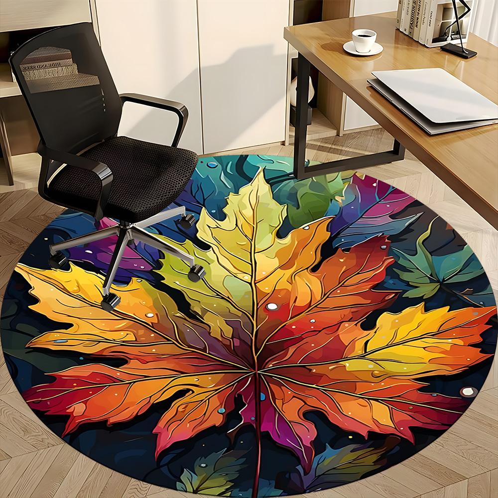 1pc Autumn Leaves Office Round Area Rug, Indoor Mat Suitable ForOffice, Under Office Chairs Bedroom Living Room Home Decor, Room Deco  D089
