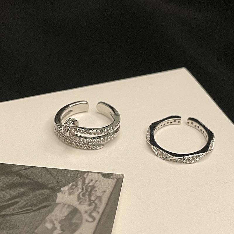 Flash Diamonds Full Of Diamonds, Zircon Lines, Nail Combinations, Stacked Rings, Women'S Niche Design Rings, Advanced Sense