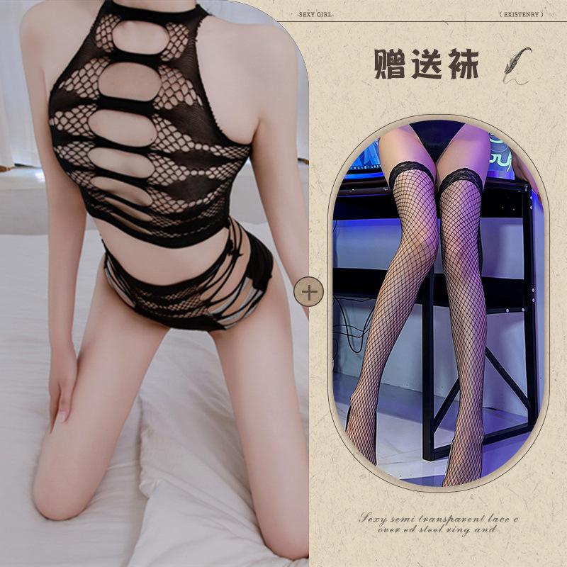 Sex underwear sexy perspective hollow tear large size hip wrap free net suit