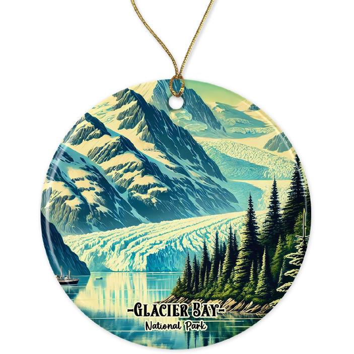 Glacier Bay Ornament - Alaska Travel Keepsake - National Park Xmas Ornament - Memory Ceramic Ornament - Glacier Bay Holiday Printed on Both Sides