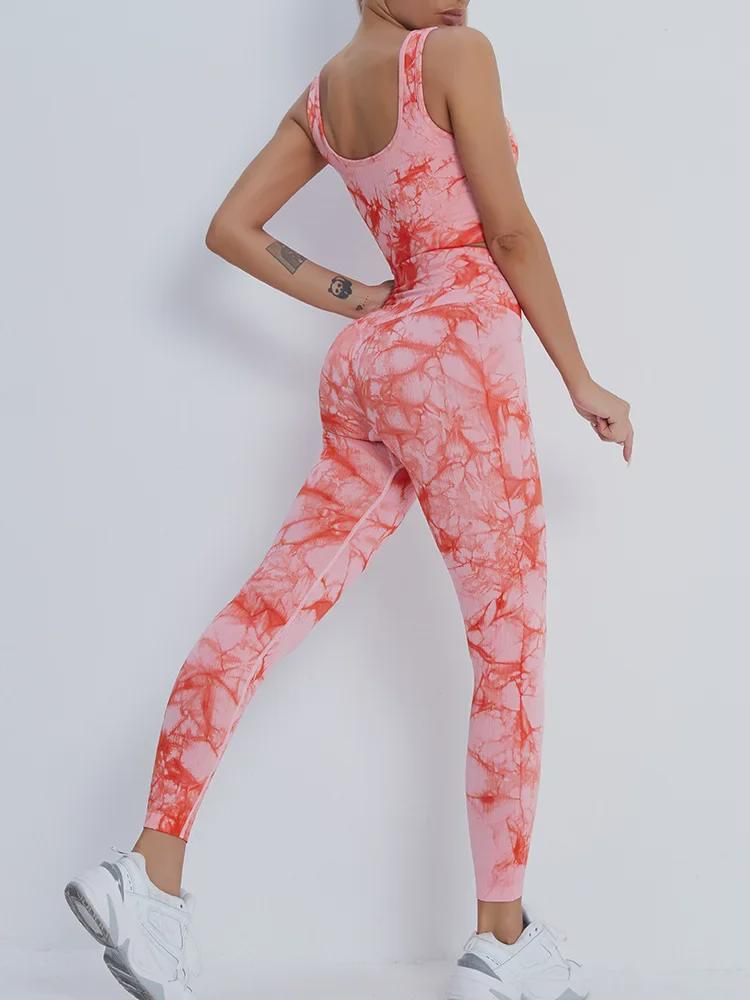 Stylish Tie-Dye Yoga Apparel: Women's Backless Tops, Yoga Vests, Running Pants, Sports Bras, and Fitness Outfits for Summer.