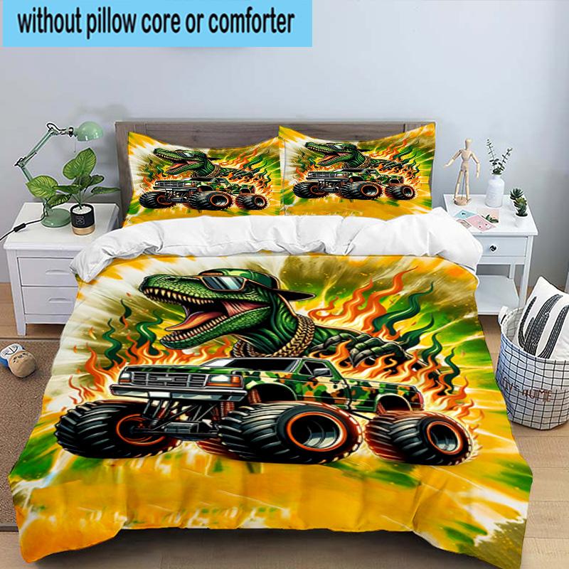 Electric Monster Truck Art 3pcs Bedding,Including 1pc Duvet Cover And 2pcs Pillowcases Perfect for Christmas,Ideal for Bedroom, Dormitory