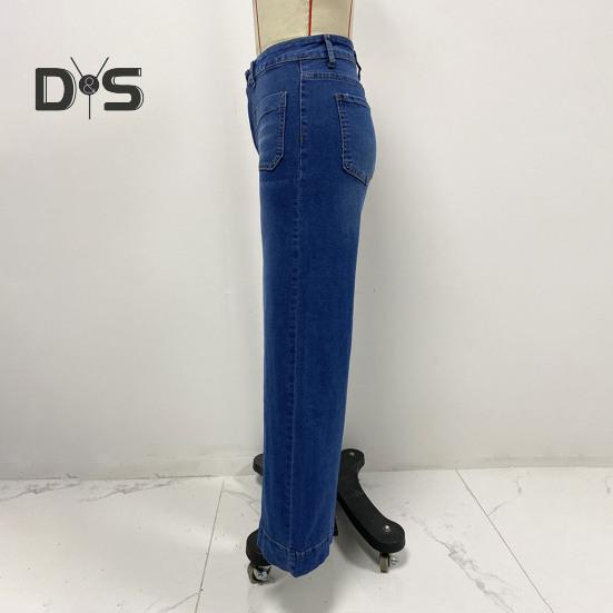 Damskie jeansy proste z wieloma kieszeniami, z wysokim stanem, zapinane na guzik i zamek błyskawiczny, spodnie w jednolitym kolorze, w stylu vintage, dżinsowe spodnie do noszenia na co dzień, do szkoły, do pracy