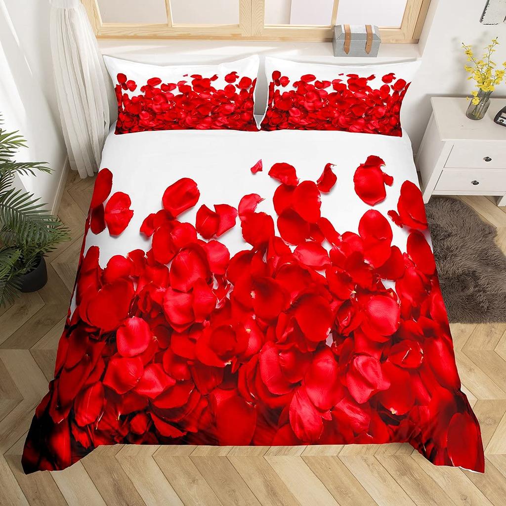 Red Rose Duvet Cover Set King Size for Girls Water Drops Bedding Set Romantic Rose Flowers 2/3pcs Comforter Cover for Couples
