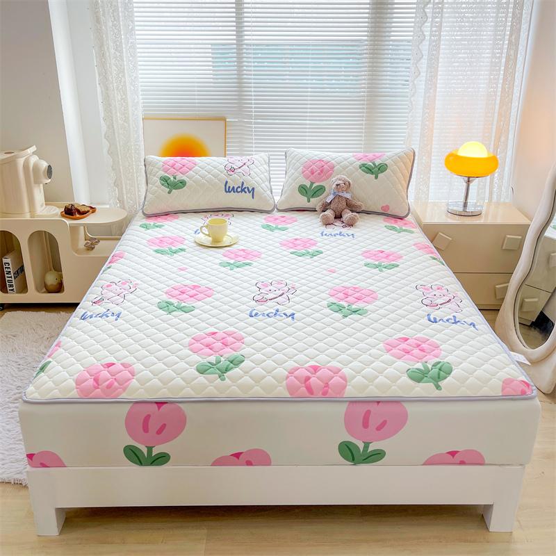 Floral Fitted Sheet Queen Size Bed Cover Thicken Bedsheet Quilted Mattress Protector Tampa De Colchão (Pillowcase Need Order)