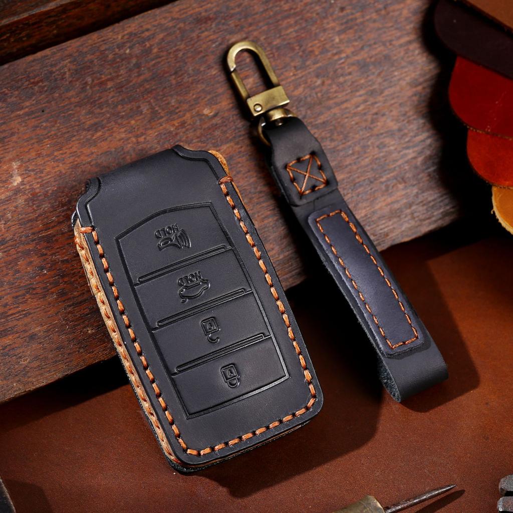 Leather For Hyundai Genesis - G70 G80 G90 Car Key Case Cover Shell Fob Holder Auto Keychain Protector Accessories