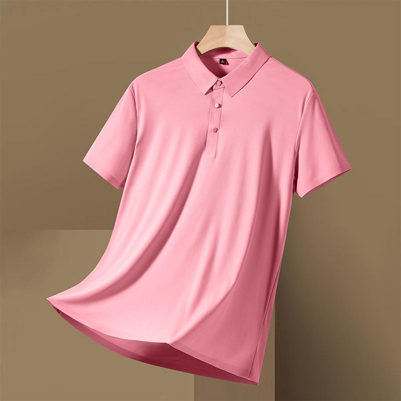 Men s Seamless Ice Silk Short Sleeve Polo - Summer Lapel Business Casual Elastic Top XL (125-140 jin)