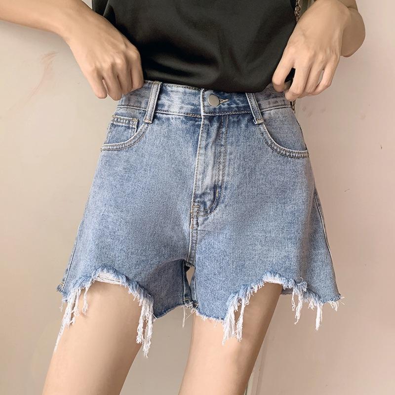 Wowen Classic and Minimalist Fashion Versatile Broken Holes Female Loose High-waisted Summer Wide-leg Thin Raw Edge A Word Denim Shorts Individuality
