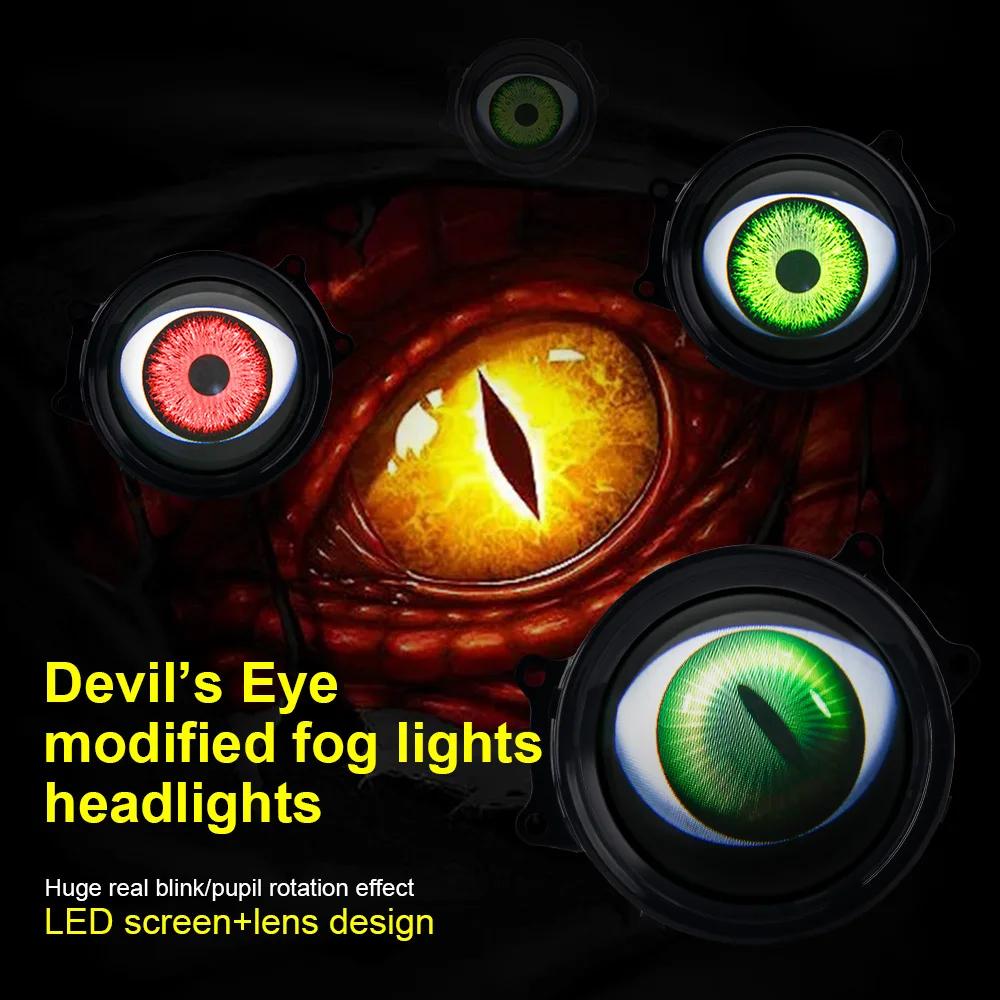 1-2Pcs Car Dynamic Devil Eye Moto Decorative Headlight Demon Eye Universal Modification Headlights 3D Lens Design Remote Control