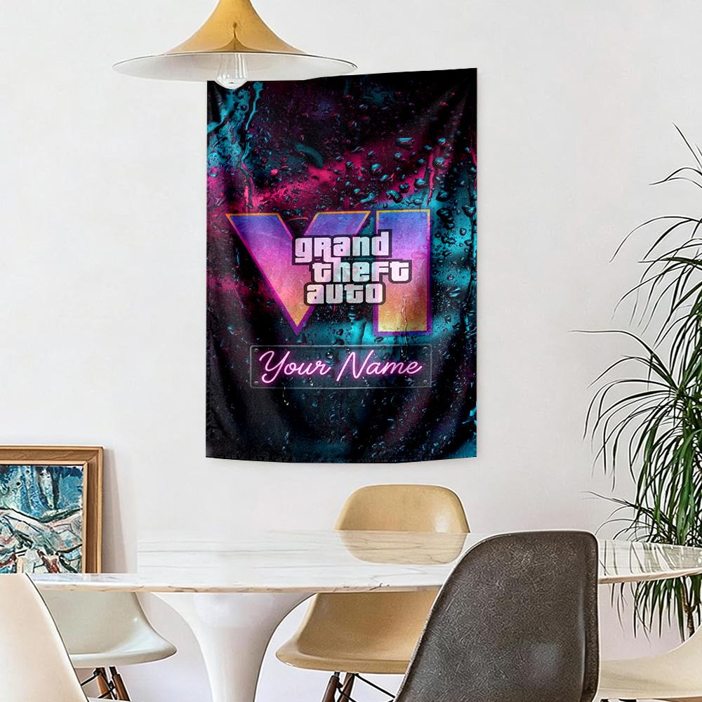 Grand Theft Auto Personalized Text Tapestry Aesthetic Wall Tapestry Smooth Polyester Perfect for Home Decor Ideal for All Seasons