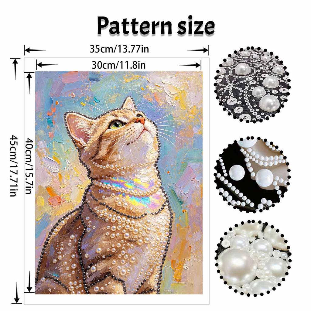 5D Pearl Kit Elegant Cat Design DIY Enamel Ornaments for Home Wall Decoration Stress Relief Handmade Gift Frameless