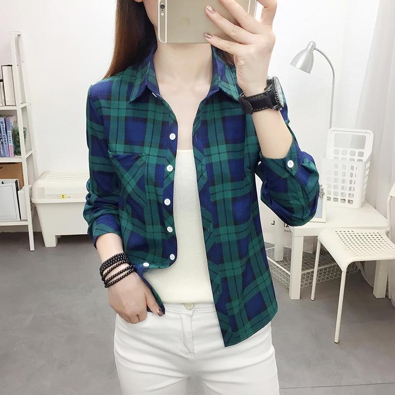 Women's Long Sleeve Retro Plaid Shirt - Korean Hong Kong Style, Loose Fit, Large Size, Spring/Autumn Casual Jacket.