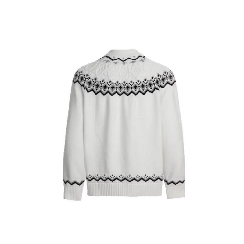 Unisex Oversized Zip-Up Knit Sweater With 3D Fair Isle Loose Fit Long Sleeve Pullover Winter