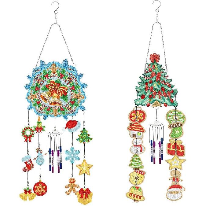 Generic DIY Dotted Diamond Art Painting Wind Chime Kit, Three-Dimensional Sun Catchers Diamonds Dot Paintings Hanging Ornaments, for Spring Garden