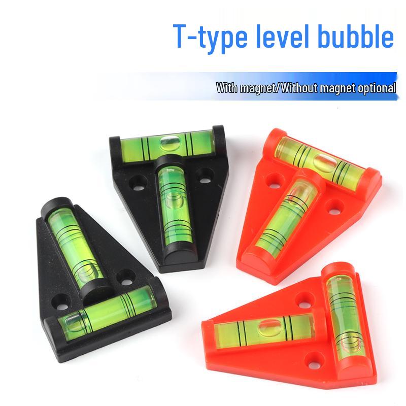 Red-Orange Plastic T-Shaped Bubble Level, Hole Mount Installer Balancer