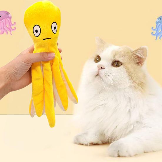 Chobotnice Hračka pro kočky s pískátkem Nadýchané chapadlo Dráždidlo Kousací hračka Odolná proti žvýkání Hračka chobotnice Interaktivní hračka pro domácí mazlíčky pro kočky