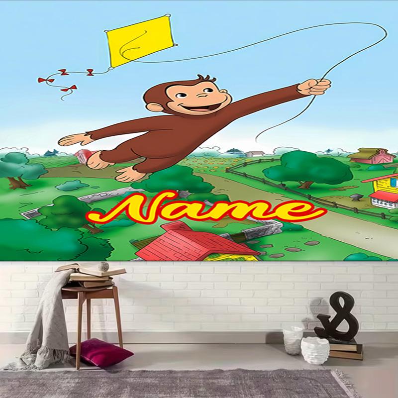 Personalized Curious George Background Tapestry,Custom Name Birthday Party,Multifunctional Wall Decoration for Home Decor,Various Occasions