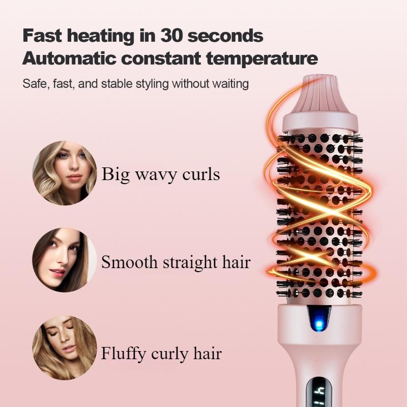 Portable Ionic Straightening Hair Curler Round Brush Hair Styling Tool Electric Infrared Heated Comb Hair Styling Brush