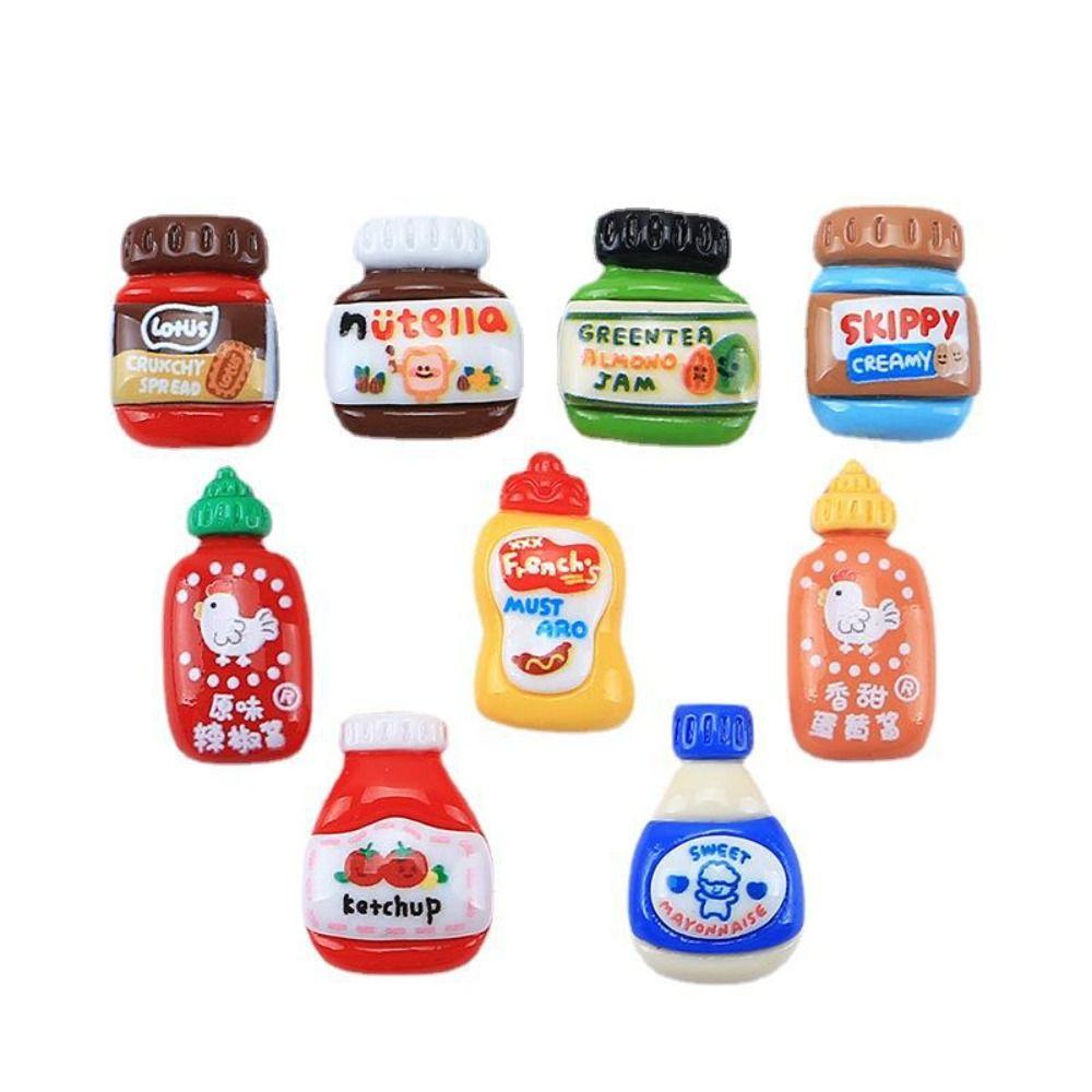 9Pcs/set Cute Seasoning Bottle Miniatures Resin DIY Food Toy  Hairpin Jewelry