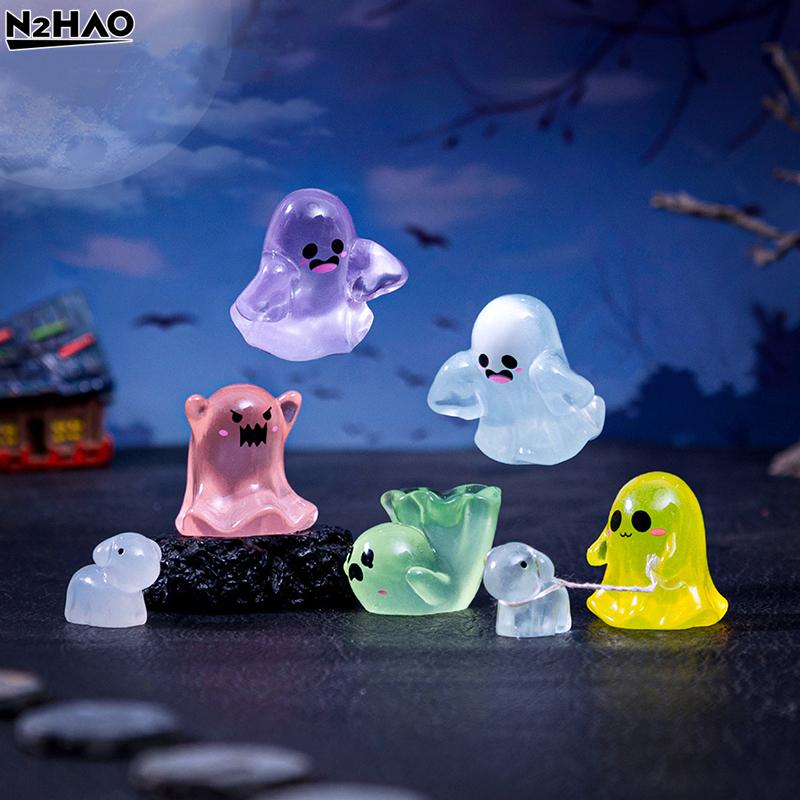 6/9/10Pc Resin Glowing Ghosts For Halloween Resin Decorations,Glow At Night Ghost Elf Ornament Micro Landscape Home Garden Decor