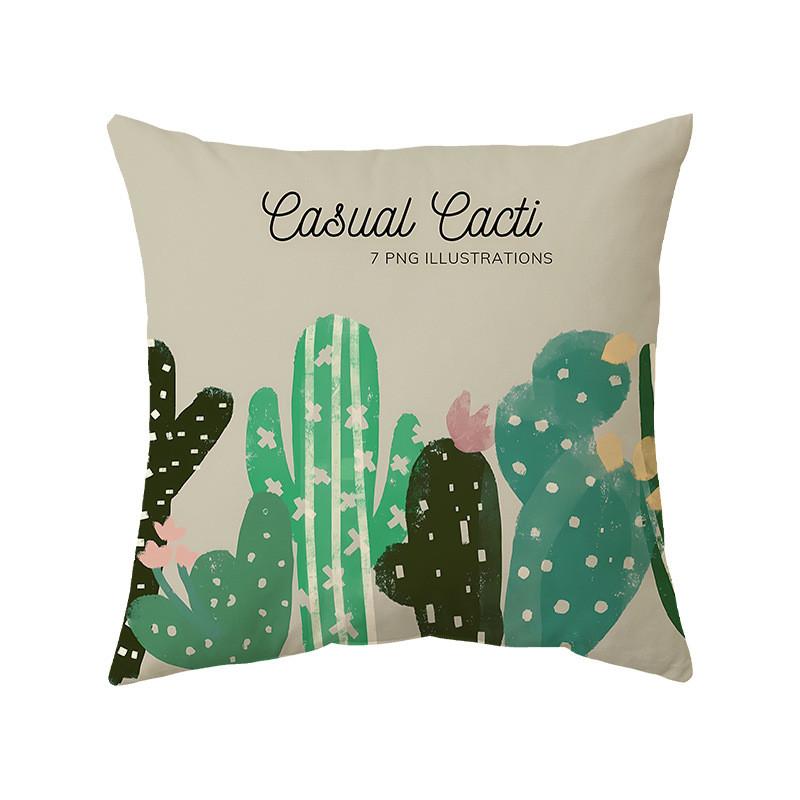 Cartoon Cactus Pattern Pillow Cover For Home Decor And Lounge Relaxation