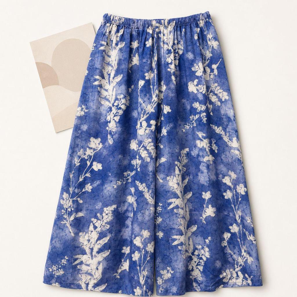 Women's Cotton Silk Cropped Pajama Pants, Summer Thin Loose Pastoral Style, Ditsy Floral, Wear Indoors or Out.