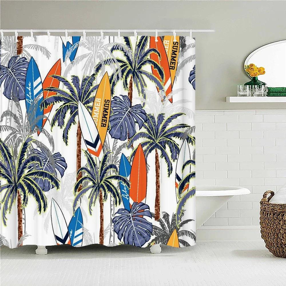 Sunlight Beach Waterproof Fabric Shower Curtains 3D Printing Palm Tree Bath Curtain For Bathroom Bathtub Decoration With Hooks