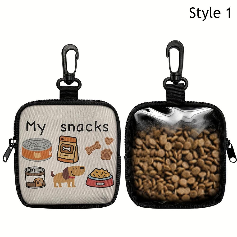 Portable Dog Treat Pouch With Hook And Zipper Transparent Pet Snack Bag Cute Printed Training Treat Holder For Outdoor Walking