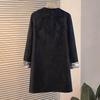Women's Retro V-Neck Jacquard Frog Button Mid-Length Coat