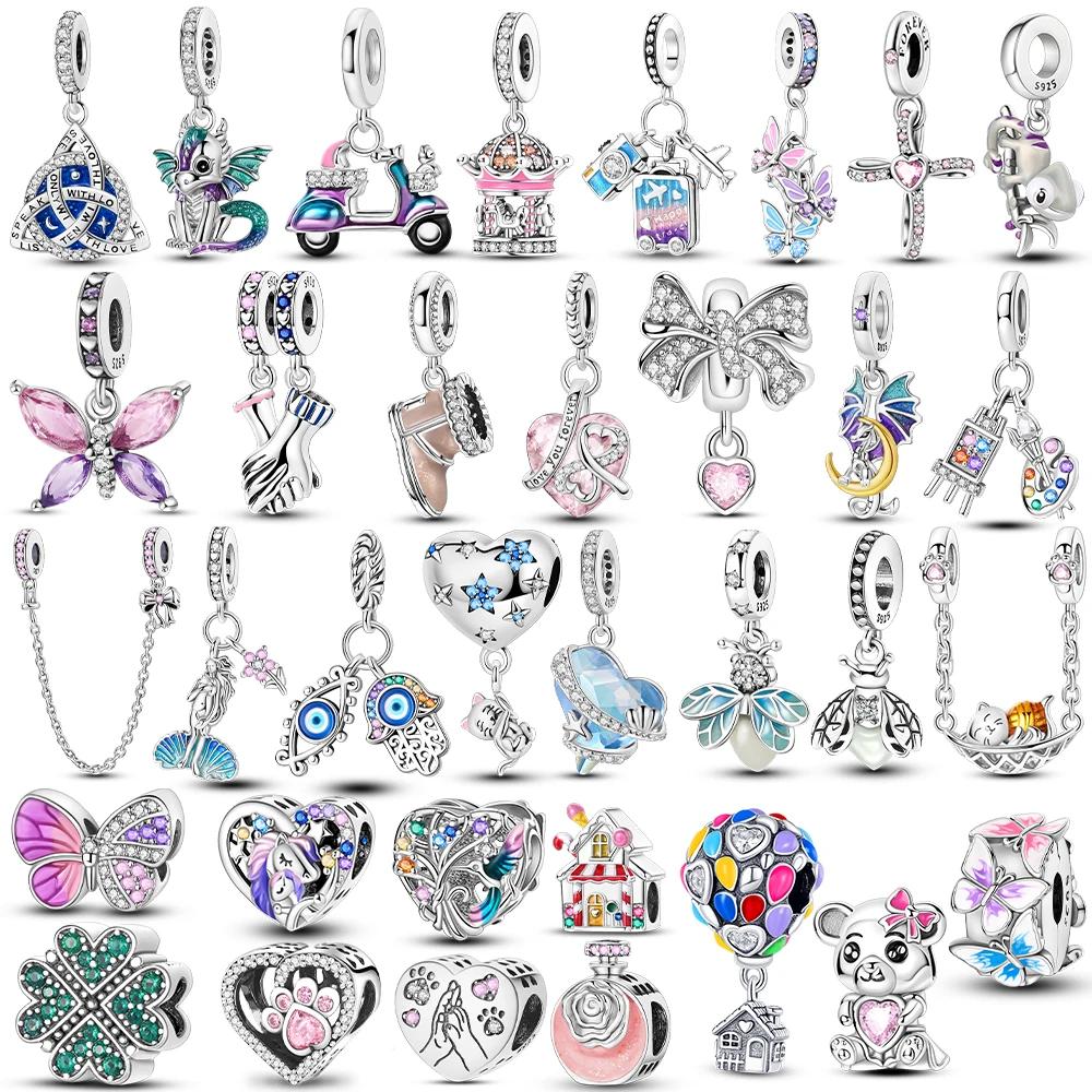 Original Copper Dragon Firefly Butterfly Puppy Heart Plane Travel Charms Beads Fit Bracelet Zircon For Women Gift