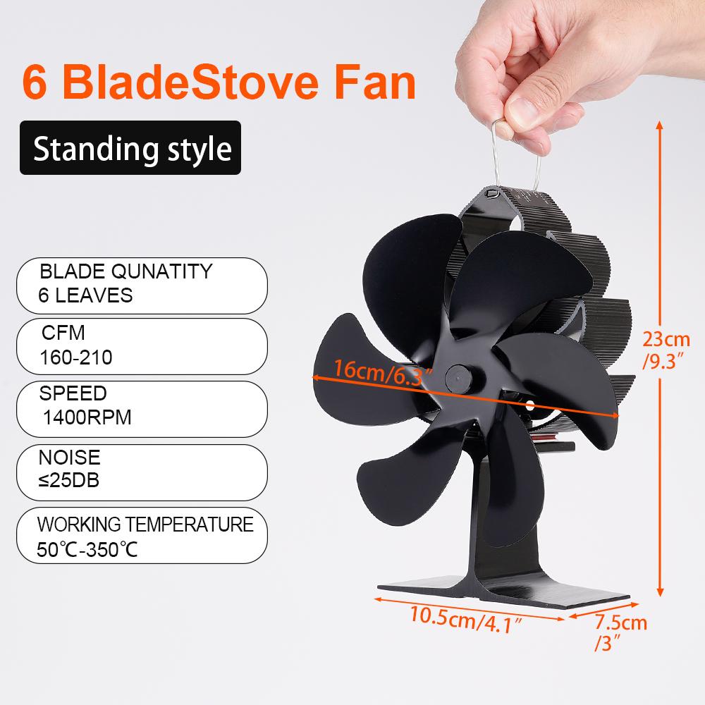 Stove Fan Heat Powered Fireplace Fan 6 Blades Log Wood Burner Eco-Fan Quiet Home Warm Efficient Heat Distribution