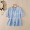 ZANZEA Women Elegant Embroidery Lace Patchwork Casual V-Neck Short Sleeve Blouse