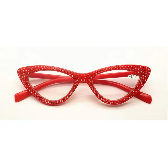 

Cat Eye Reading Glasses Women Men Lightweight Diamond Presbyopic Eyeglasses Hyperopia Optical Spectacle Female Goggle +100 червоний