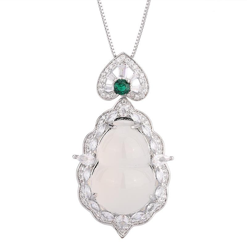 Jewelry Pendant Inlaid With White Ice Chalcedony Gourd Necklace Temperament Jade Pendant Pendant 16 * 24