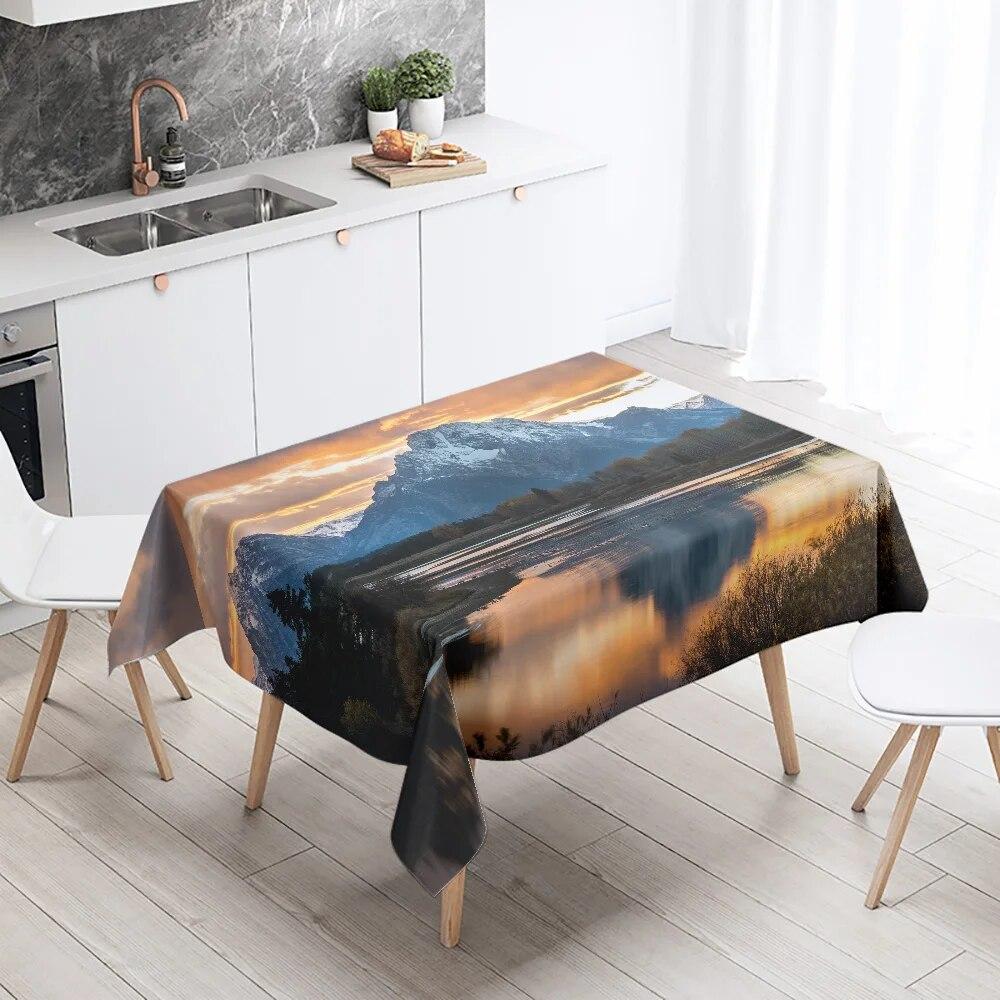 Landscape Tablecloth Mountains Canyon Lake Water Home Table Decoration Antifouling Waterproof Rectangular