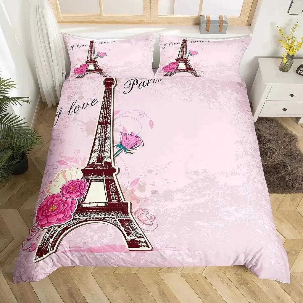 Luxury New 3D Print Eiffel Tower Bedding Set Single Twin Double Queen King Cal King Size Bed Linen Set