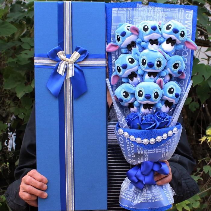 Stitch & Rose Tecknad Bukett: Perfekt för studenten, födelsedagen, Qixi eller Alla hjärtans dag-presenter.