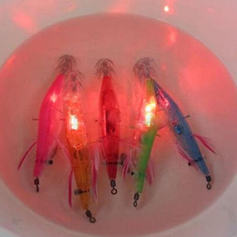 4Pcs LED Electronic Luminous Shrimp Lure Squid Night Fishing Squid Jigs Lures Bass Bait