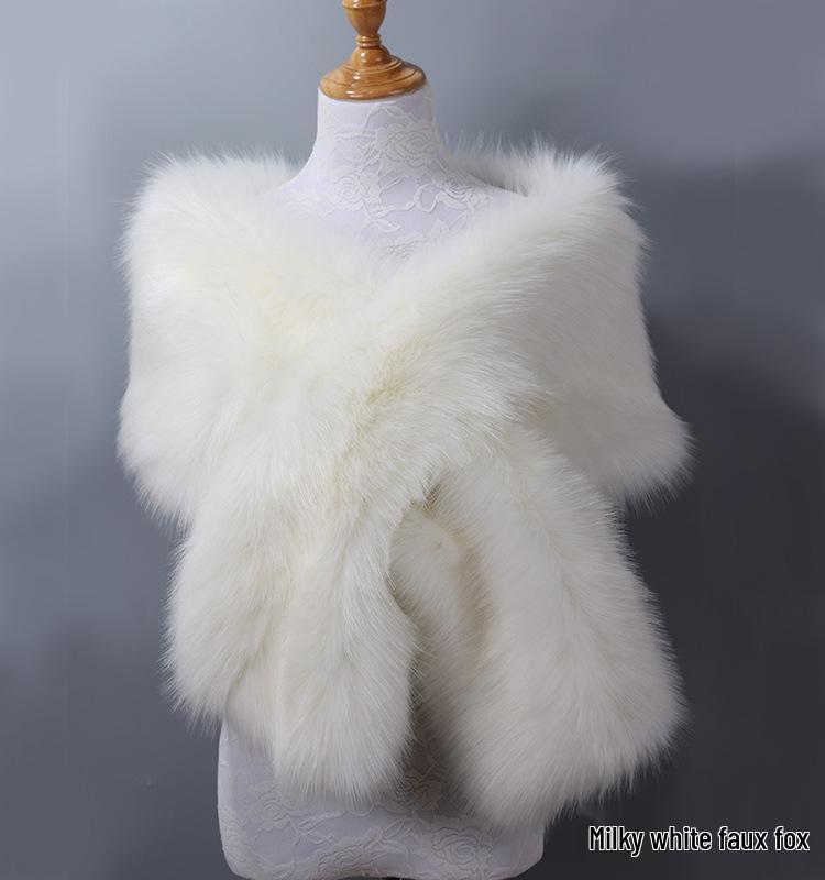 Women's Faux Fox Fur Shawl Cloak: Thick Autumn/Winter Bridal Evening Scarf and Neck Warmer