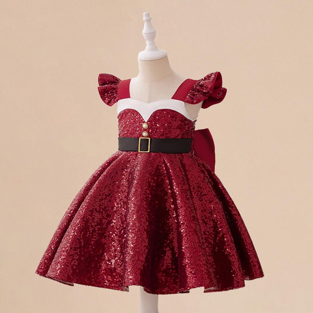 Kids Girls Santa Claus Xmas Princess Sequins Dress Children Christmas New Year Cosplay Costumes Kindergarten Performance Role Play Outfit