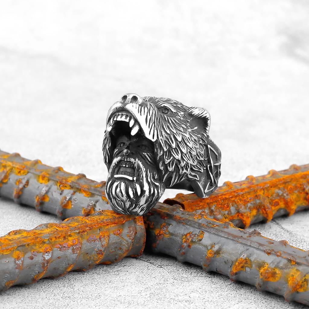 Viking Bear/Wolf Head Warrior Men's Ring Creative Hip-hop Rock Retro Locomotive Punk Domineering Birthday Gift Jewelry