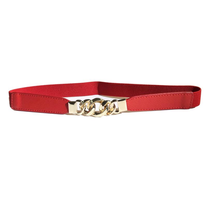 Women's 2.5cm Double Buckle Chain Elastic Waist Belt for Dresses