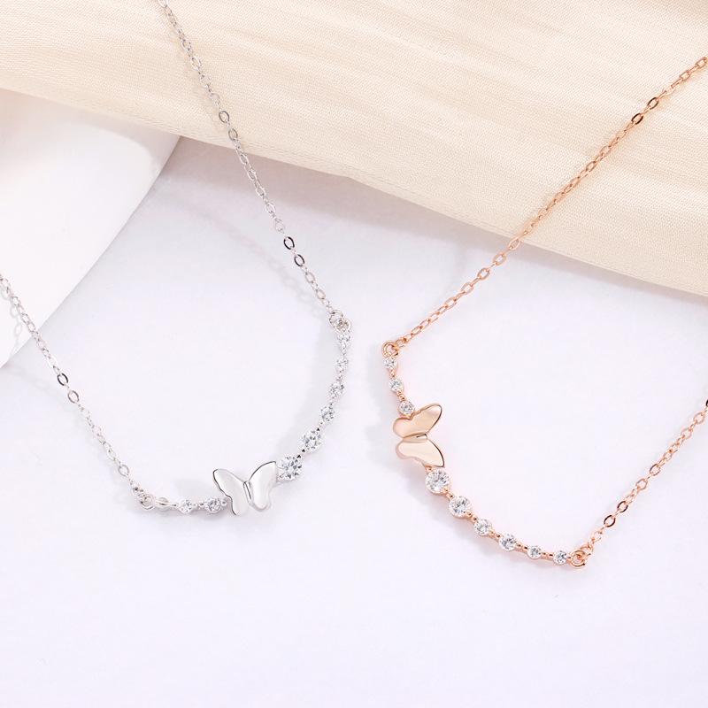 Elegant 925 Sterling Silver Butterfly Necklace: Versatile, Fashionable, and Stylish Clavicle Chain for Women