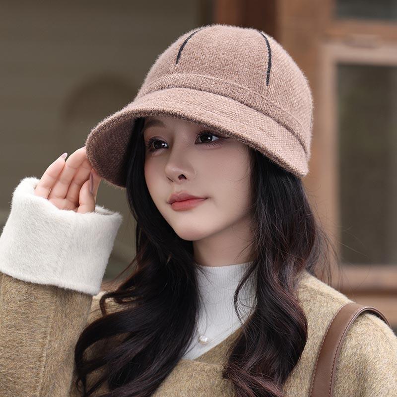 New autumn and winter bucket hat women's casual British versatile face small plain warm elegant basin hat cap
